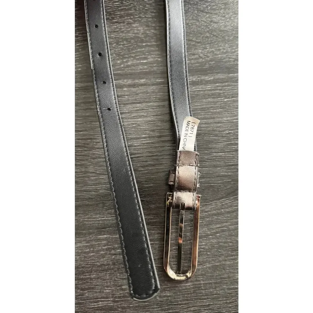 Womens Metallic Silver Grey Silver Tone Hardware Slim Belt‎ L